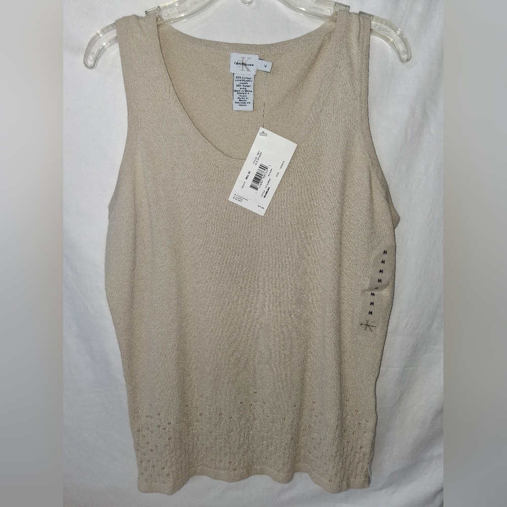 NWT Calvin Klein Embellished Cream Knit Tank Top